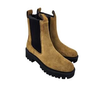Maje Suede Leather Camel Color Platform Chelsea Boots Size FR 39 US 8.5